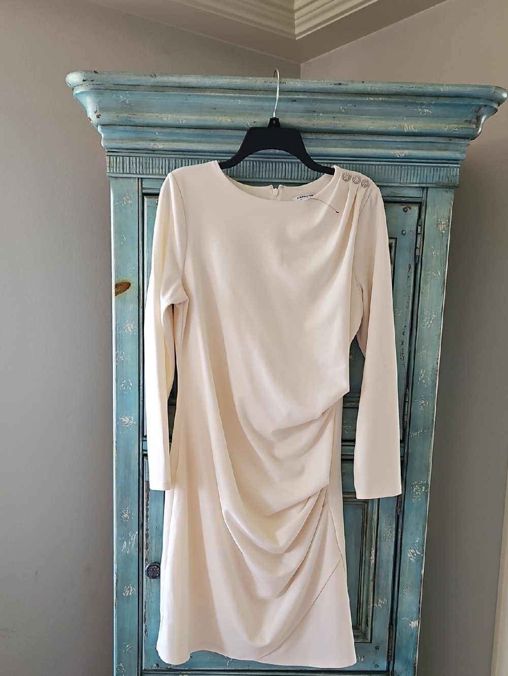 Express Cream Long-Sleeve Draped Sheath Dress
